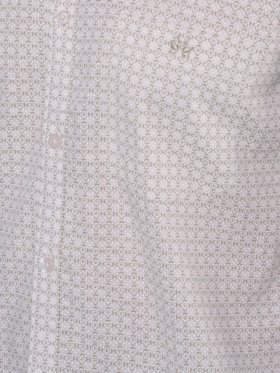 Beige Printed 100% Cotton Shirt-Men Shirts-Crimsoune Club