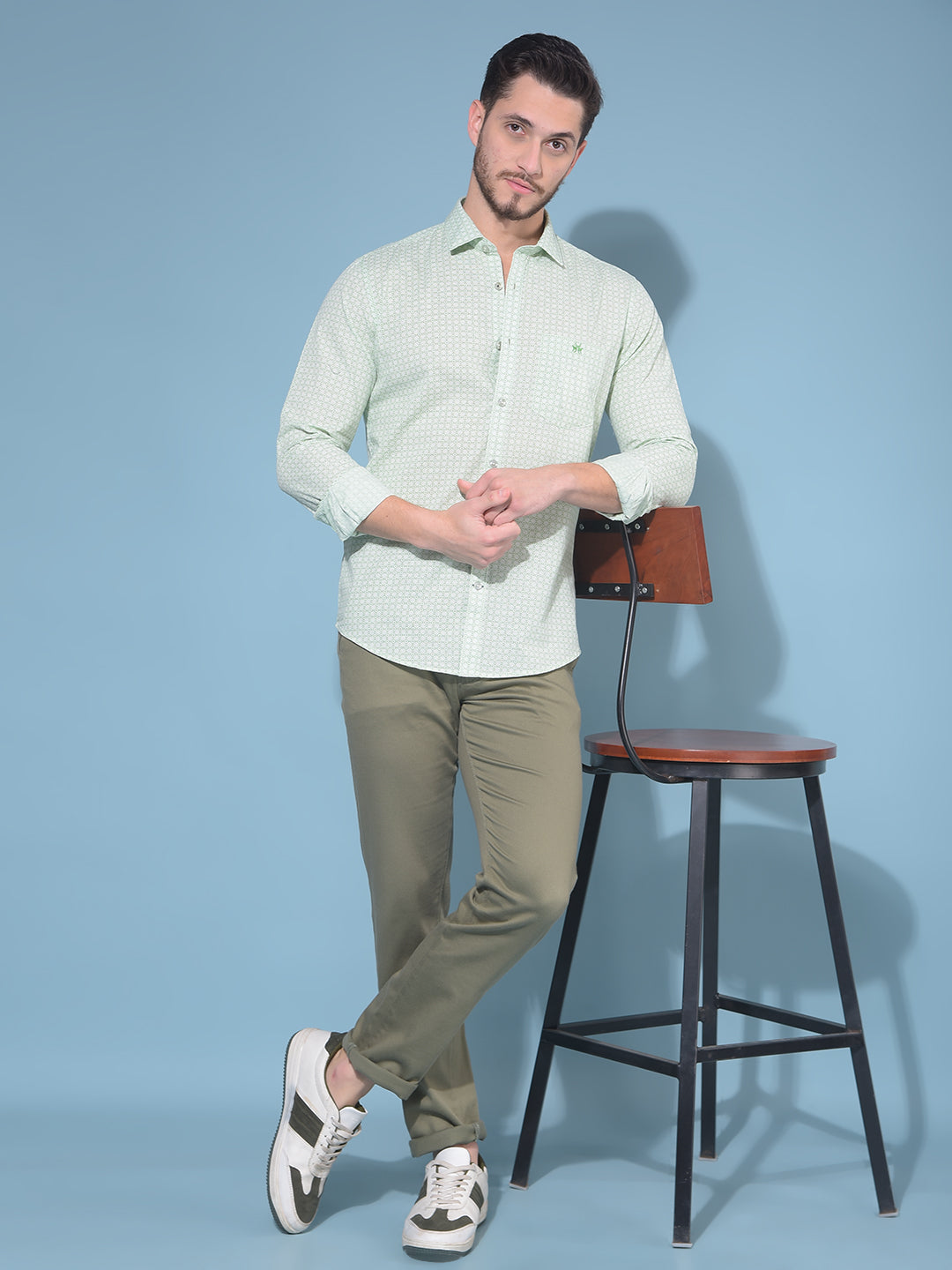 Green 100% Cotton Printed Shirt-Men Shirts-Crimsoune Club