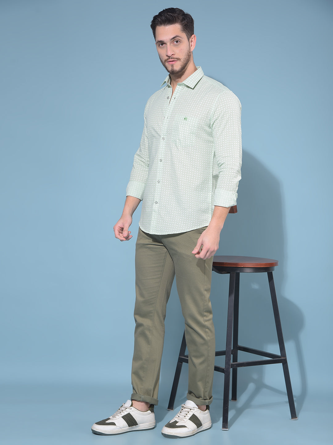 Green 100% Cotton Printed Shirt-Men Shirts-Crimsoune Club