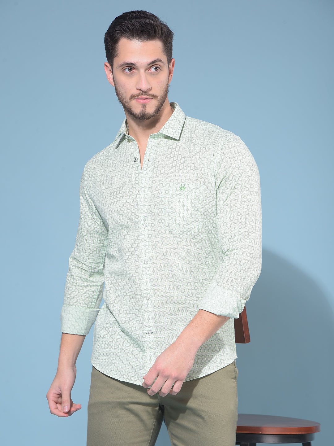 Green 100% Cotton Printed Shirt-Men Shirts-Crimsoune Club