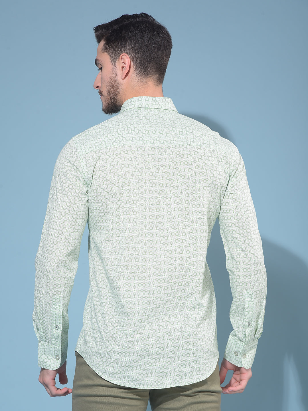 Green 100% Cotton Printed Shirt-Men Shirts-Crimsoune Club