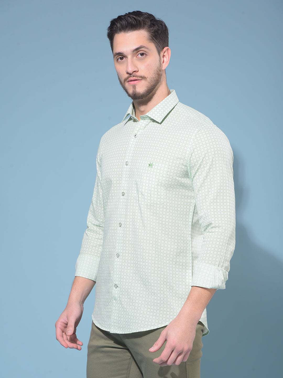 Green 100% Cotton Printed Shirt-Men Shirts-Crimsoune Club