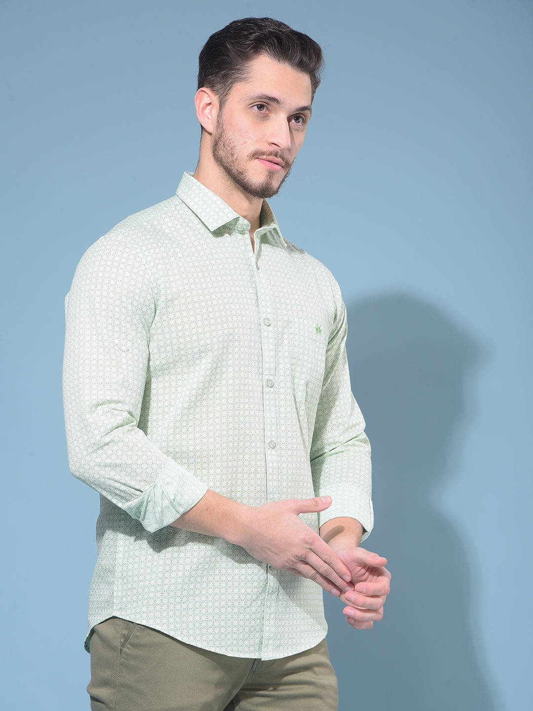 Green 100% Cotton Printed Shirt-Men Shirts-Crimsoune Club