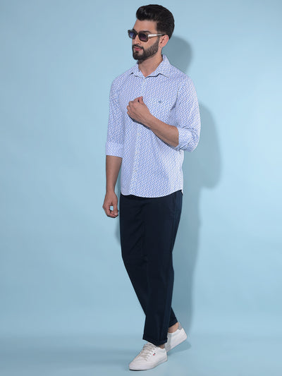 Blue Printed 100% Cotton Shirt-Men Shirts-Crimsoune Club