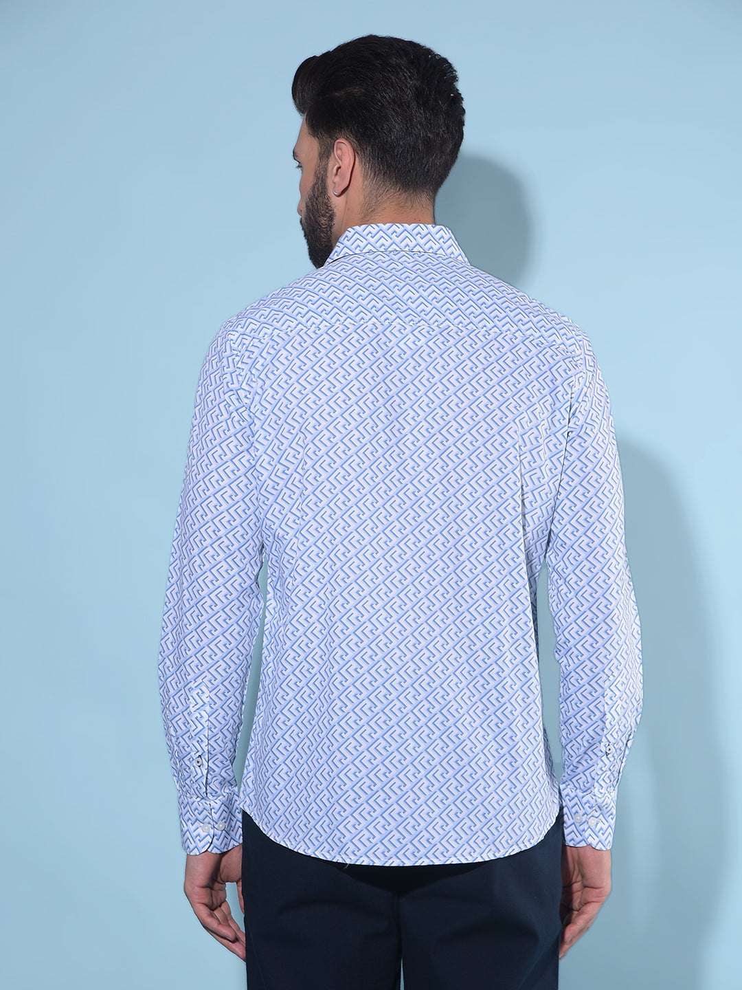 Blue Printed 100% Cotton Shirt-Men Shirts-Crimsoune Club