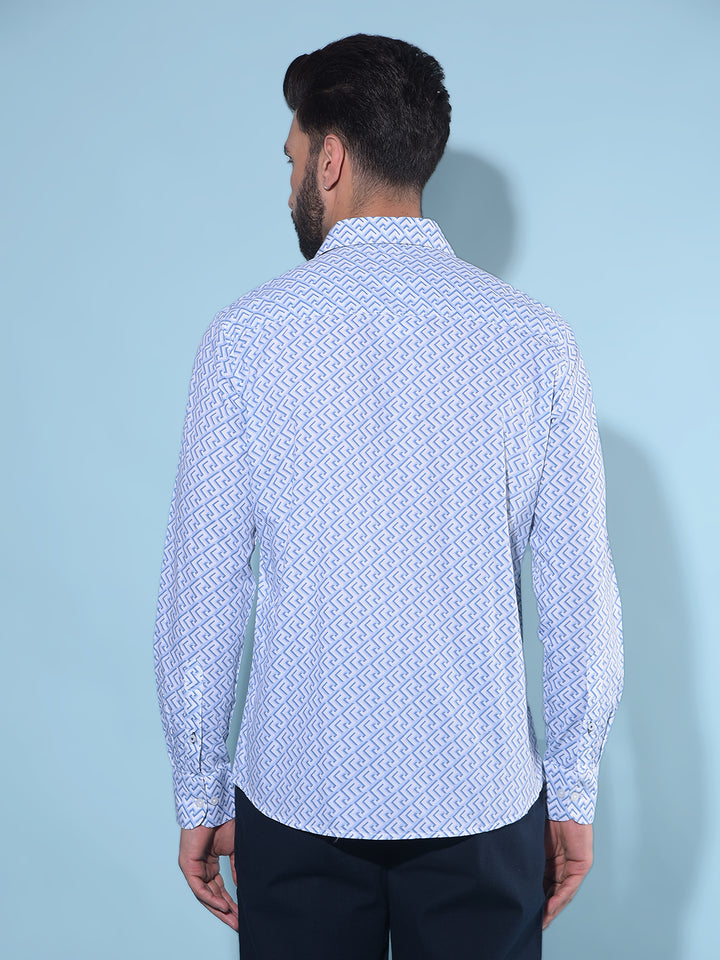 Blue Printed 100% Cotton Shirt-Men Shirts-Crimsoune Club
