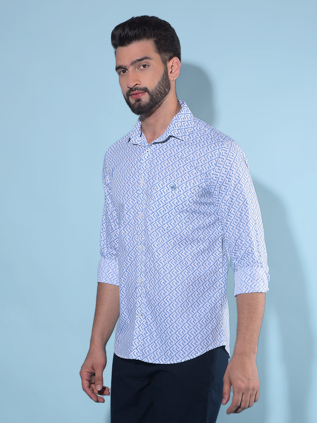 Blue Printed 100% Cotton Shirt-Men Shirts-Crimsoune Club