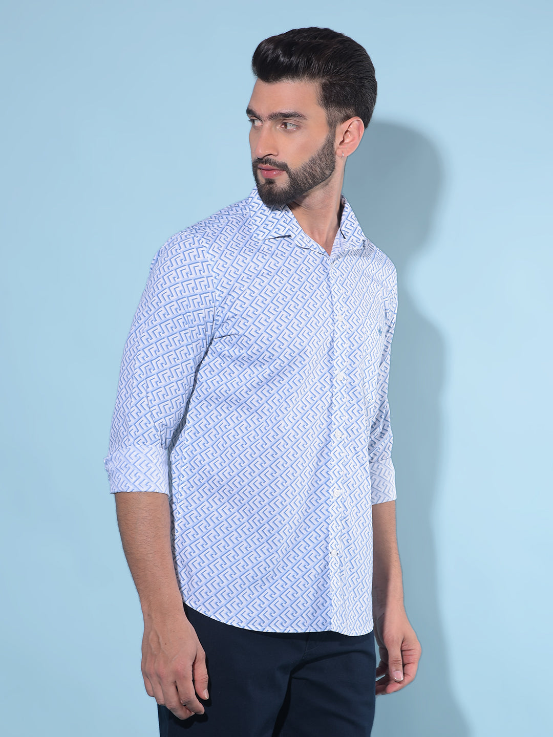 Blue Printed 100% Cotton Shirt-Men Shirts-Crimsoune Club