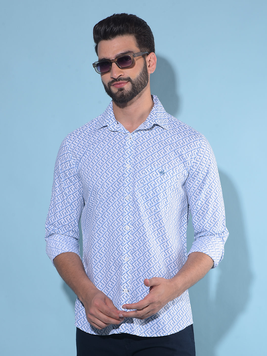 Blue Printed 100% Cotton Shirt-Men Shirts-Crimsoune Club