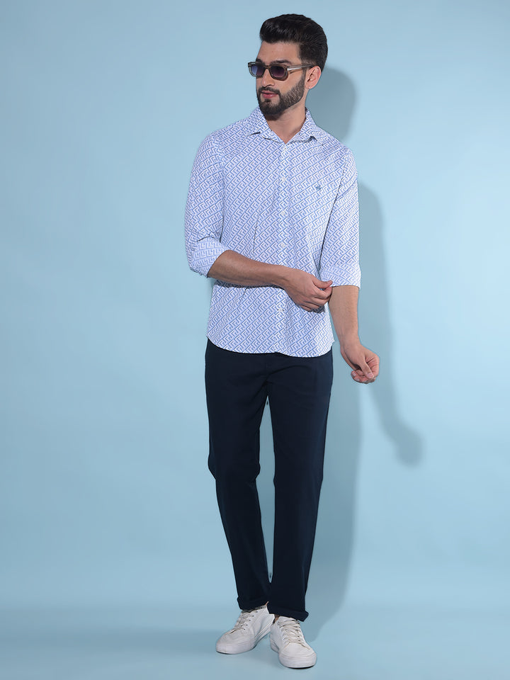 Blue Printed 100% Cotton Shirt-Men Shirts-Crimsoune Club