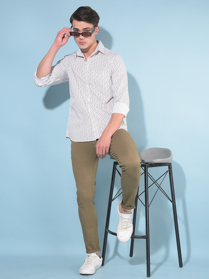 Brown Printed 100% Cotton Shirt-Men Shirts-Crimsoune Club