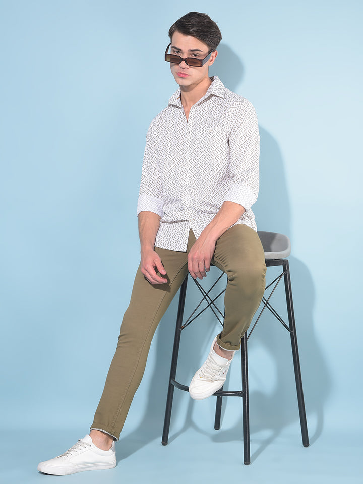 Brown Printed 100% Cotton Shirt-Men Shirts-Crimsoune Club