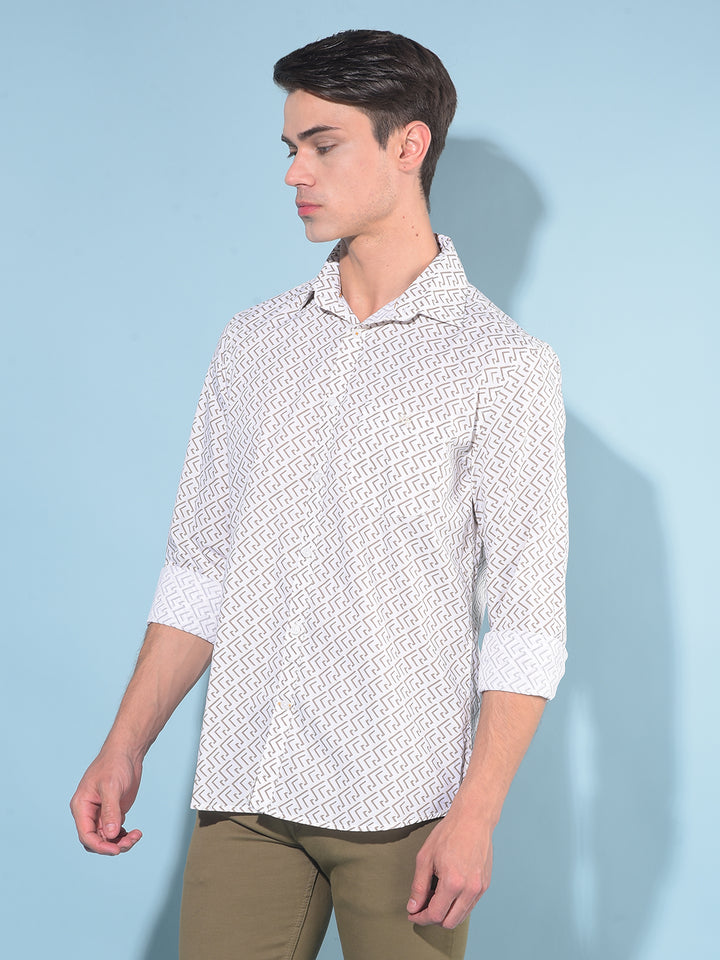 Brown Printed 100% Cotton Shirt-Men Shirts-Crimsoune Club
