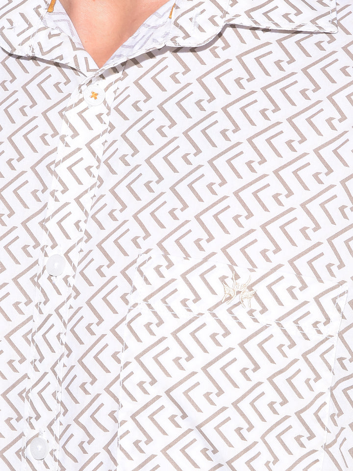 Brown Printed 100% Cotton Shirt-Men Shirts-Crimsoune Club