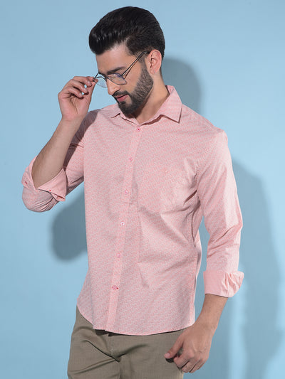 Peach Printed 100% Cotton Shirt-Men Shirts-Crimsoune Club