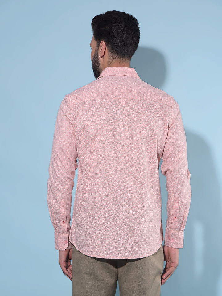 Peach Printed 100% Cotton Shirt-Men Shirts-Crimsoune Club