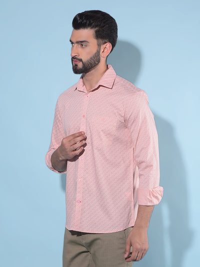 Peach Printed 100% Cotton Shirt-Men Shirts-Crimsoune Club