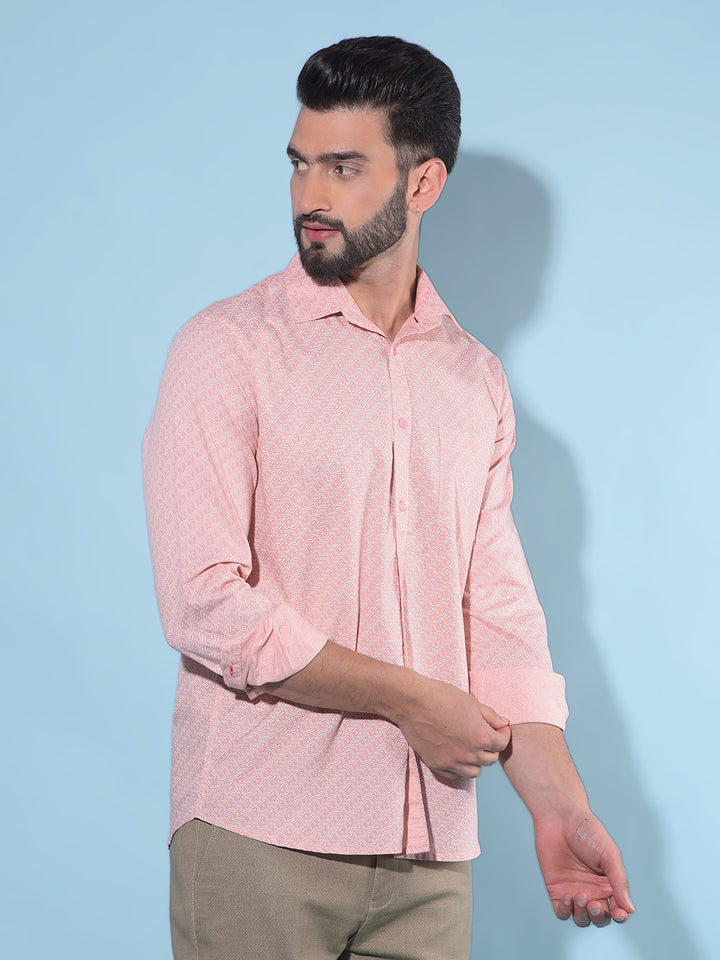 Peach Printed 100% Cotton Shirt-Men Shirts-Crimsoune Club