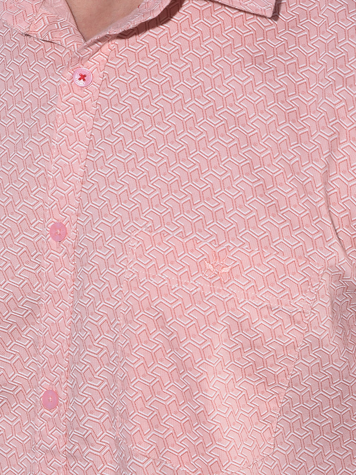Peach Printed 100% Cotton Shirt-Men Shirts-Crimsoune Club