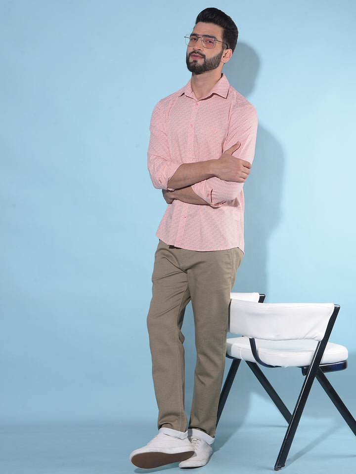 Peach Printed 100% Cotton Shirt-Men Shirts-Crimsoune Club