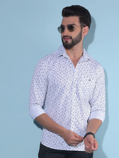 White Floral Print 100% Cotton Shirt-Men Shirts-Crimsoune Club