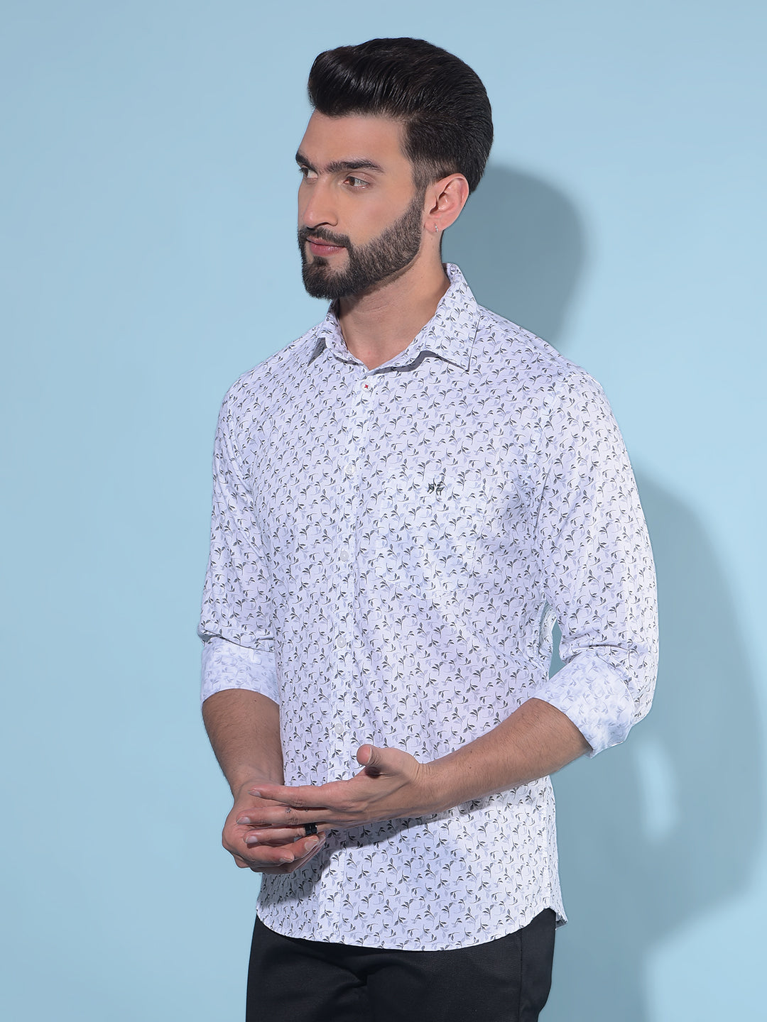 White Floral Print 100% Cotton Shirt-Men Shirts-Crimsoune Club