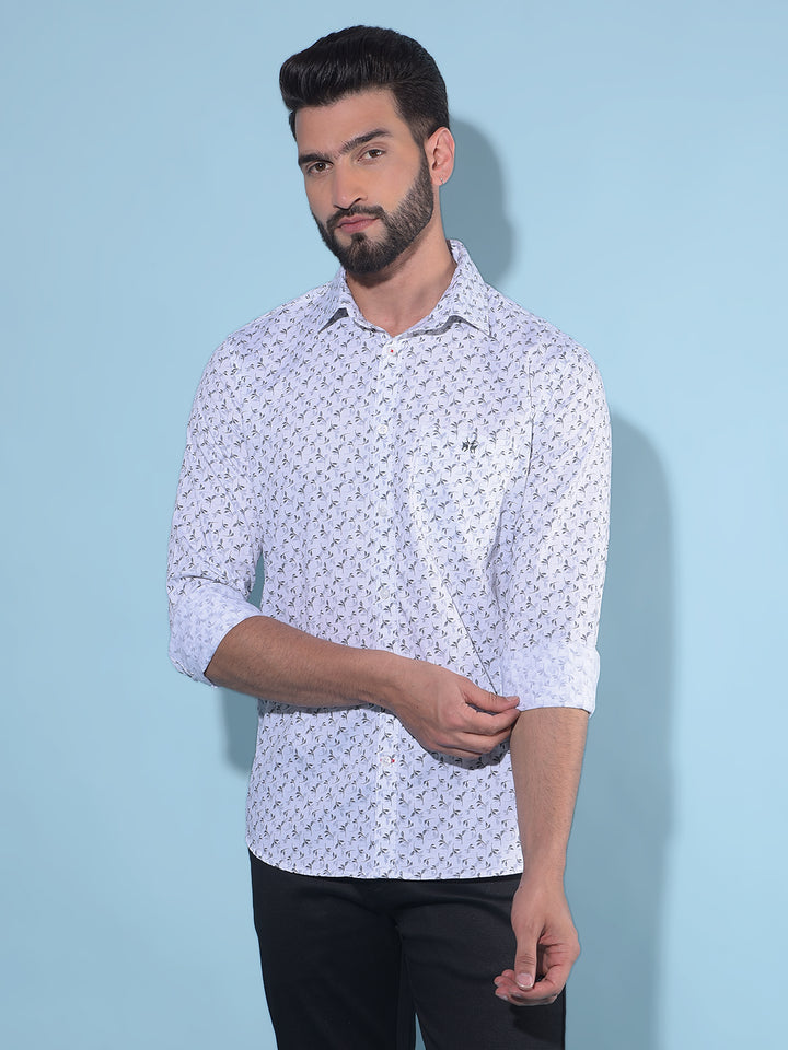 White Floral Print 100% Cotton Shirt-Men Shirts-Crimsoune Club