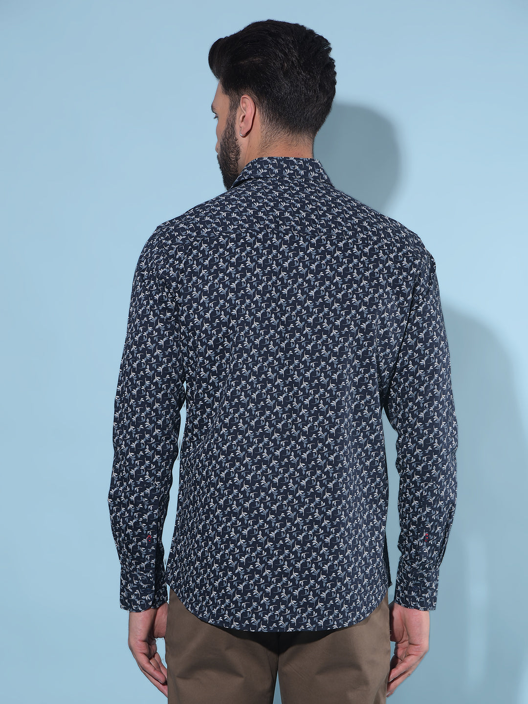 Navy Blue Floral Print 100% Cotton Shirt-Men Shirts-Crimsoune Club