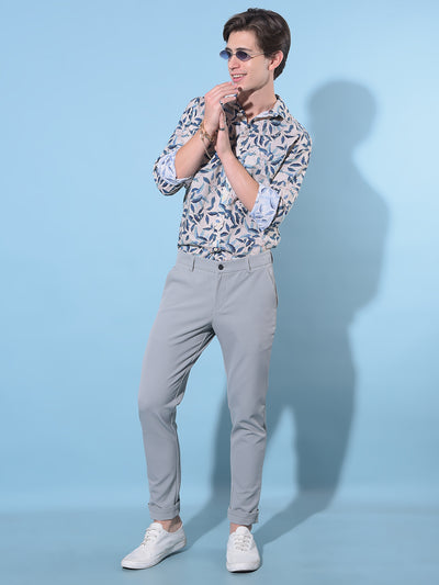 Beige Floral Print Linen Shirt-Men Shirts-Crimsoune Club