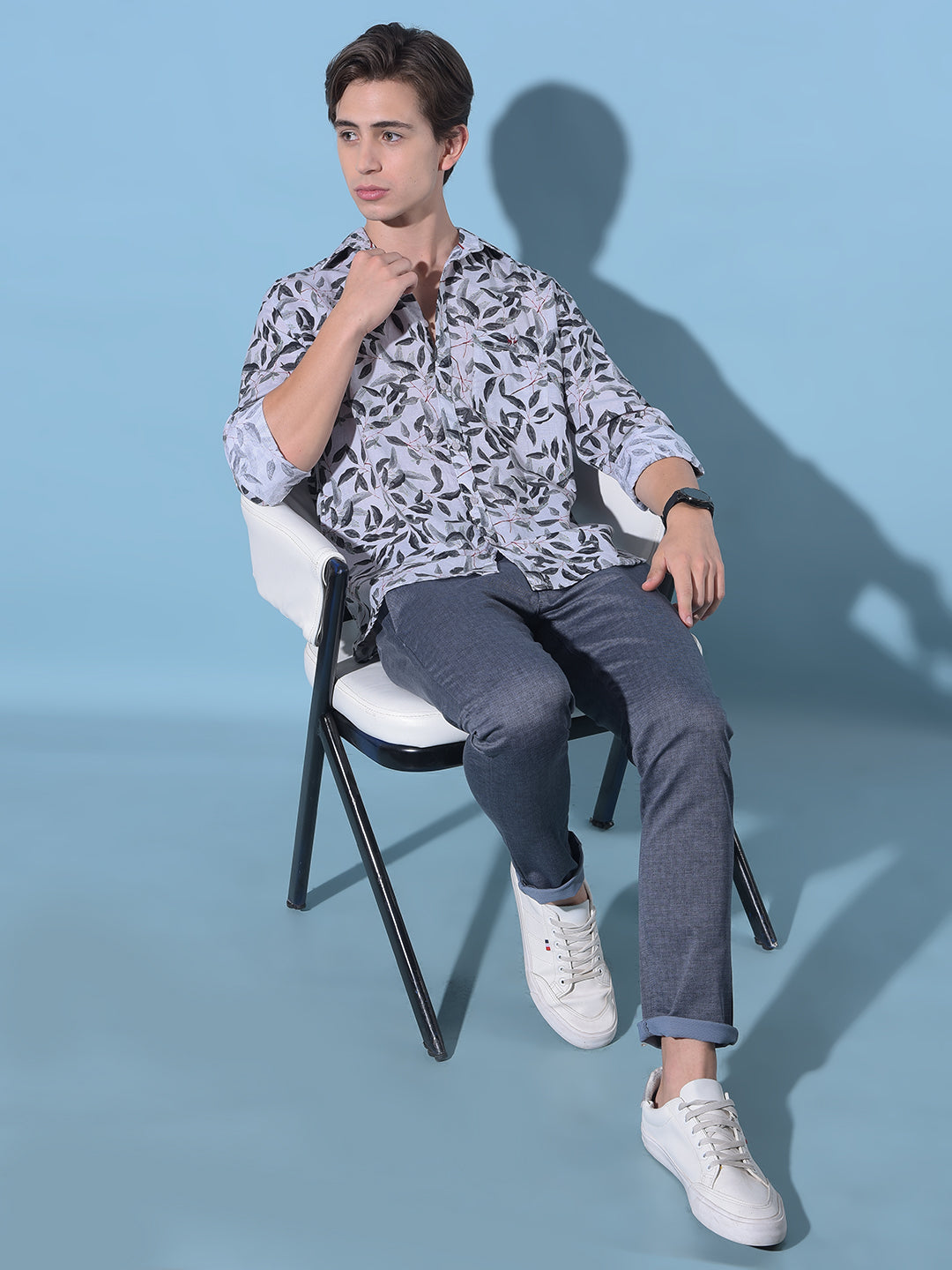 Grey Floral Print Linen Shirt-Men Shirts-Crimsoune Club