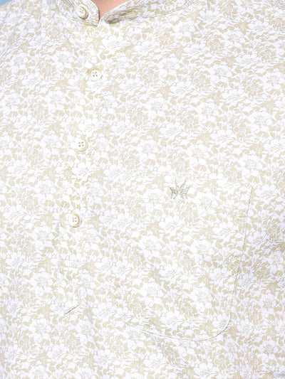 Olive Floral Print 100% Cotton Kurta-Men Kurtas-Crimsoune Club