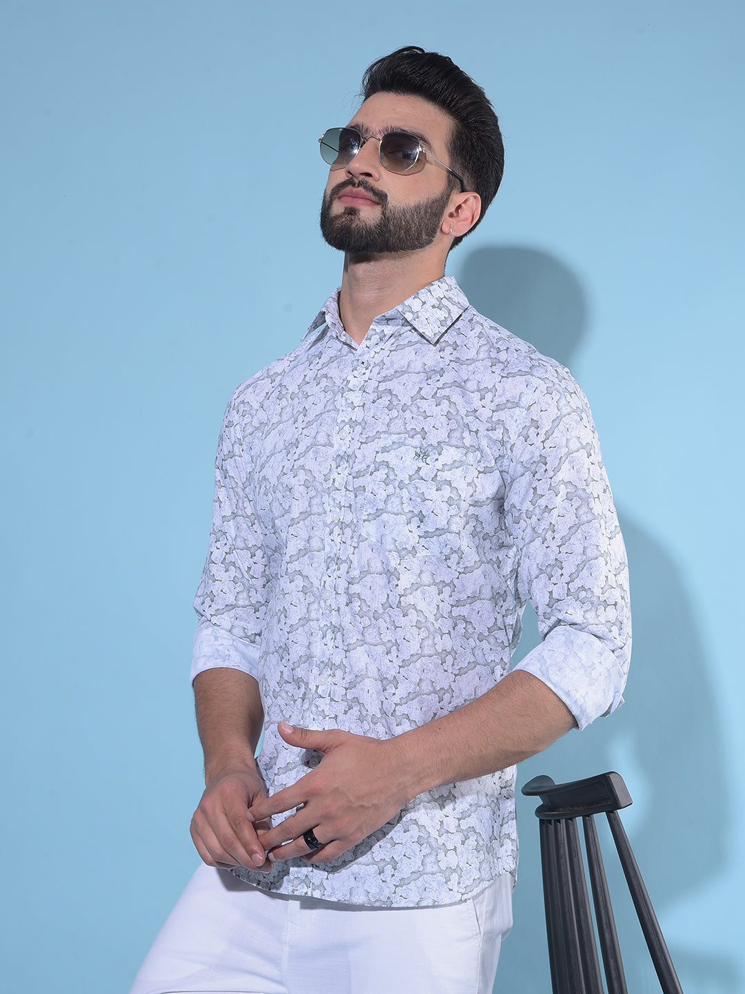 Grey Printed 100% Cotton Shirt-Men Shirts-Crimsoune Club