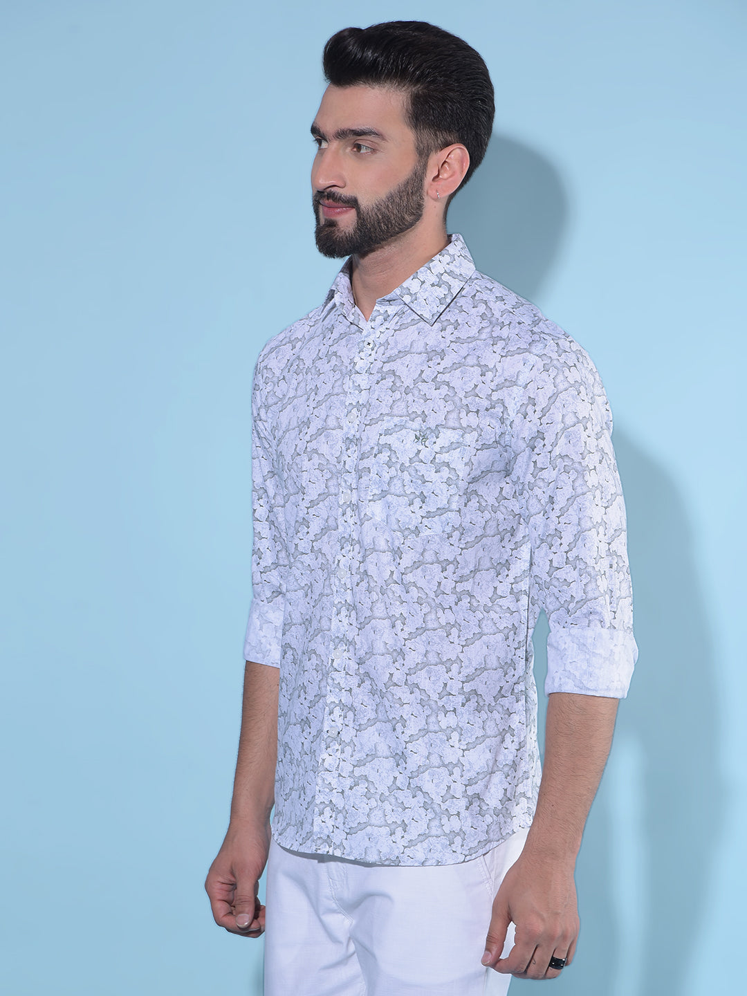 Grey Printed 100% Cotton Shirt-Men Shirts-Crimsoune Club