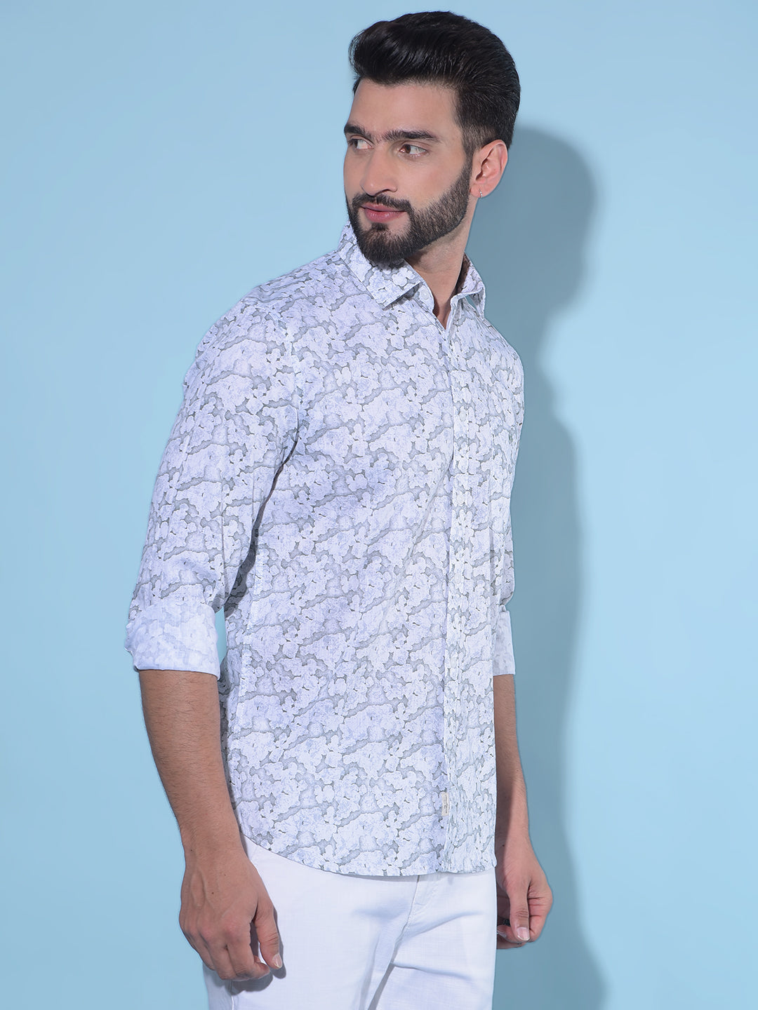 Grey Printed 100% Cotton Shirt-Men Shirts-Crimsoune Club