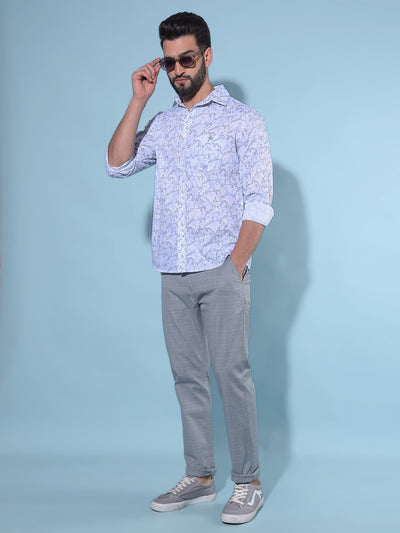 Blue Printed 100% Cotton Shirt-Men Shirts-Crimsoune Club