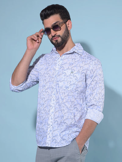 Blue Printed 100% Cotton Shirt-Men Shirts-Crimsoune Club