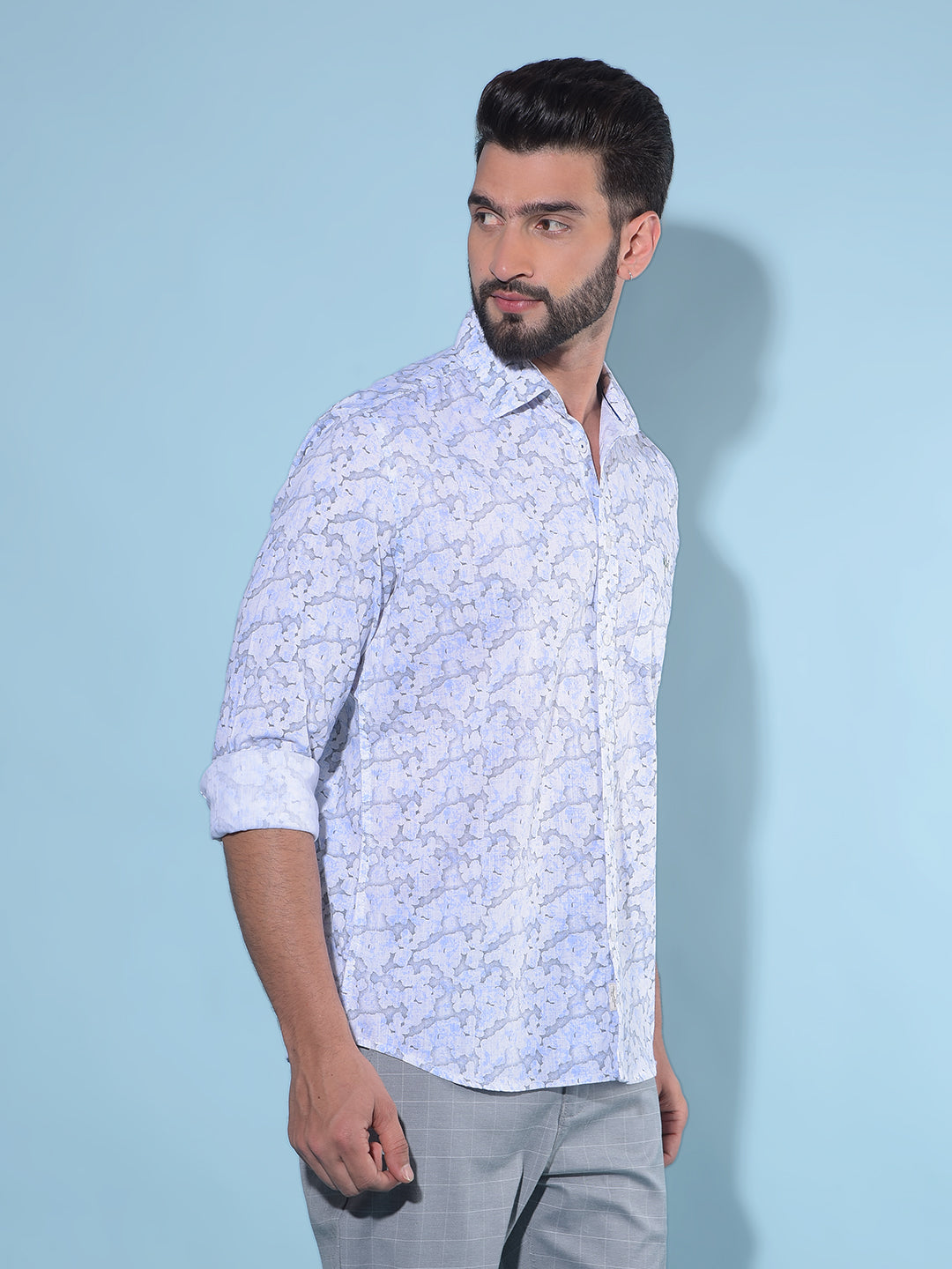 Blue Printed 100% Cotton Shirt-Men Shirts-Crimsoune Club