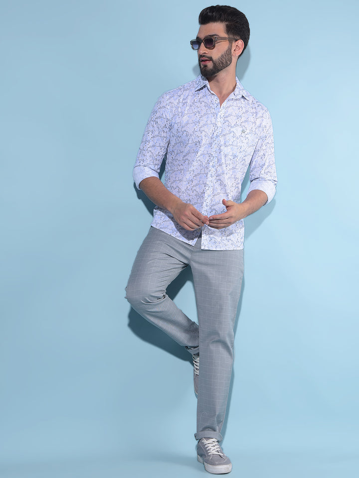Blue Printed 100% Cotton Shirt-Men Shirts-Crimsoune Club