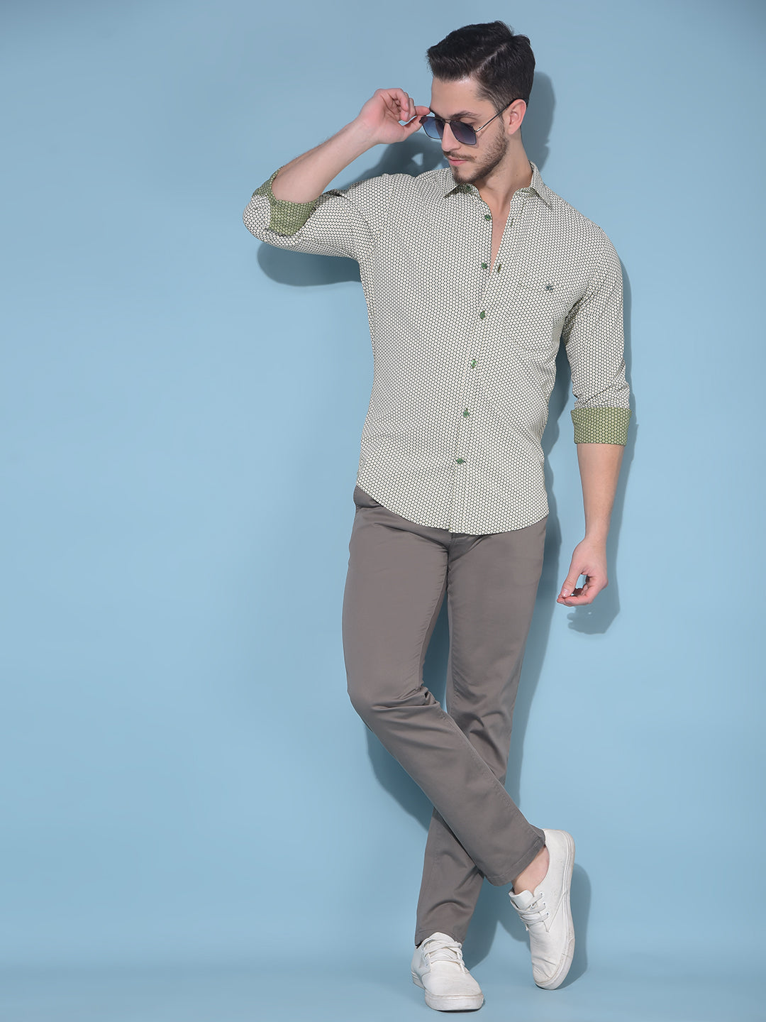 Olive 100% Cotton Printed Shirt-Men Shirts-Crimsoune Club