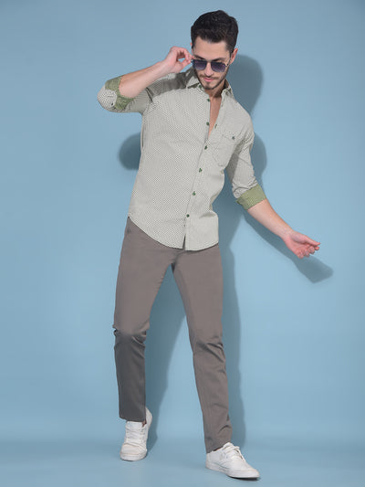 Olive 100% Cotton Printed Shirt-Men Shirts-Crimsoune Club