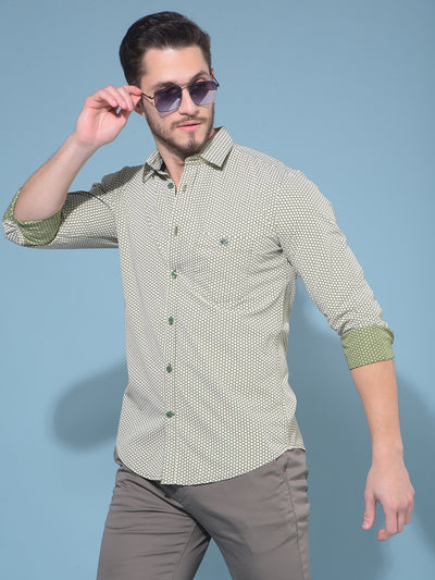 Olive 100% Cotton Printed Shirt-Men Shirts-Crimsoune Club