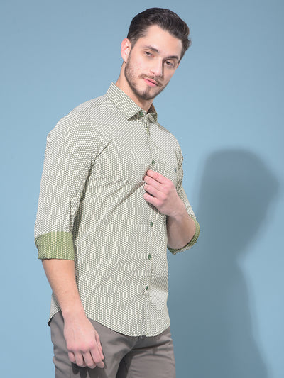 Olive 100% Cotton Printed Shirt-Men Shirts-Crimsoune Club