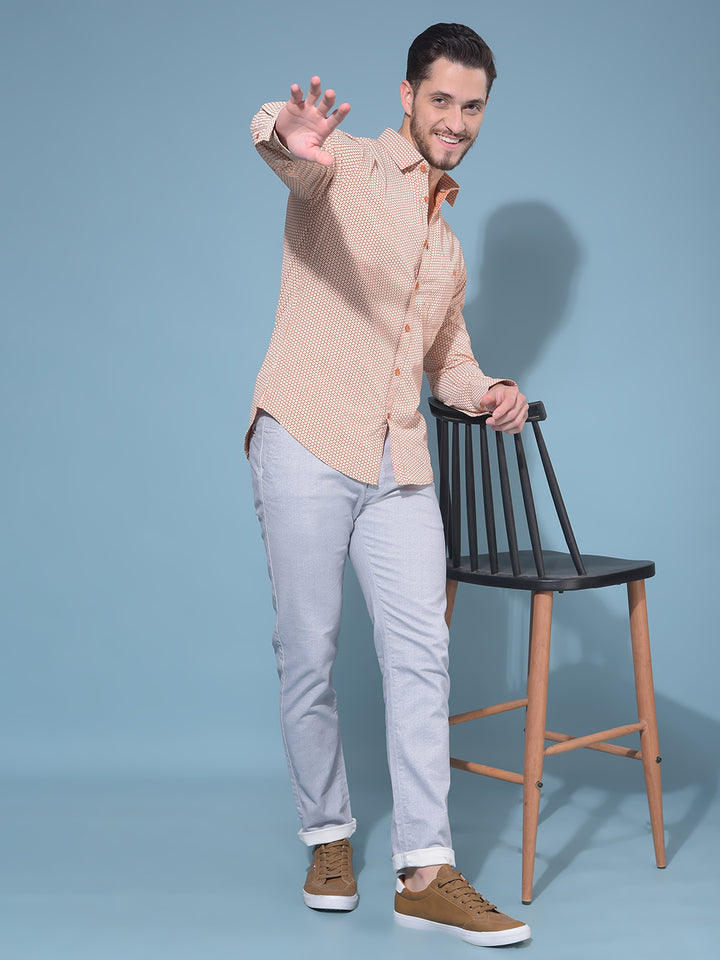Orange 100% Cotton Printed Shirt-Men Shirts-Crimsoune Club