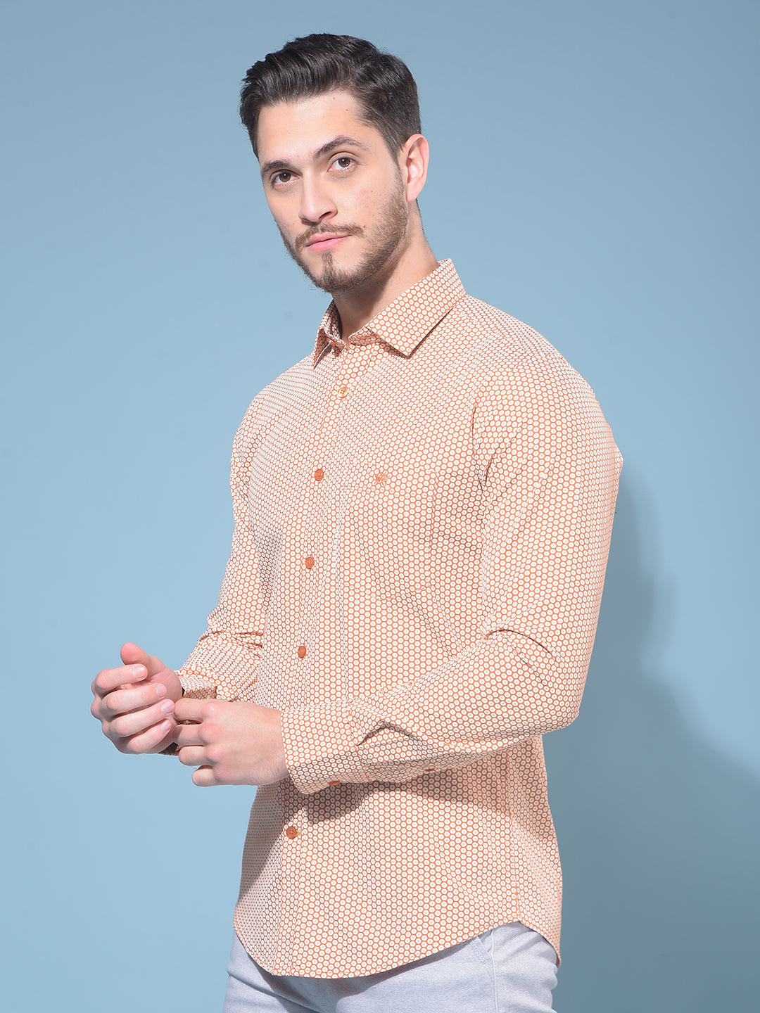 Orange 100% Cotton Printed Shirt-Men Shirts-Crimsoune Club