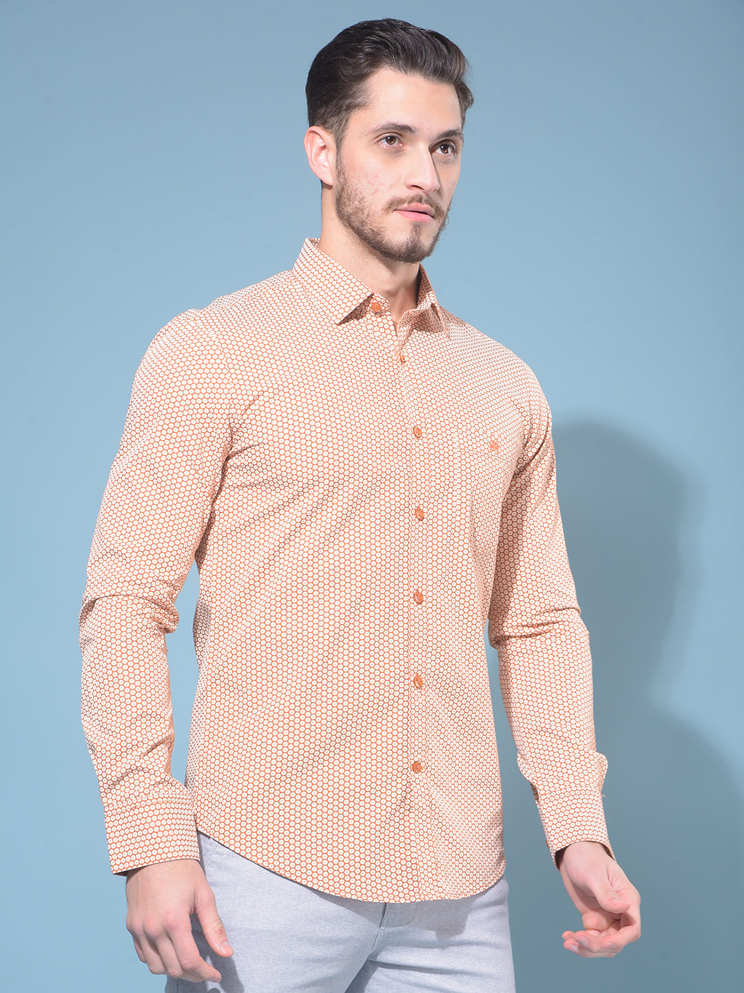 Orange 100% Cotton Printed Shirt-Men Shirts-Crimsoune Club