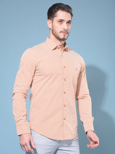 Orange 100% Cotton Printed Shirt-Men Shirts-Crimsoune Club