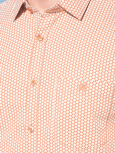 Orange 100% Cotton Printed Shirt-Men Shirts-Crimsoune Club