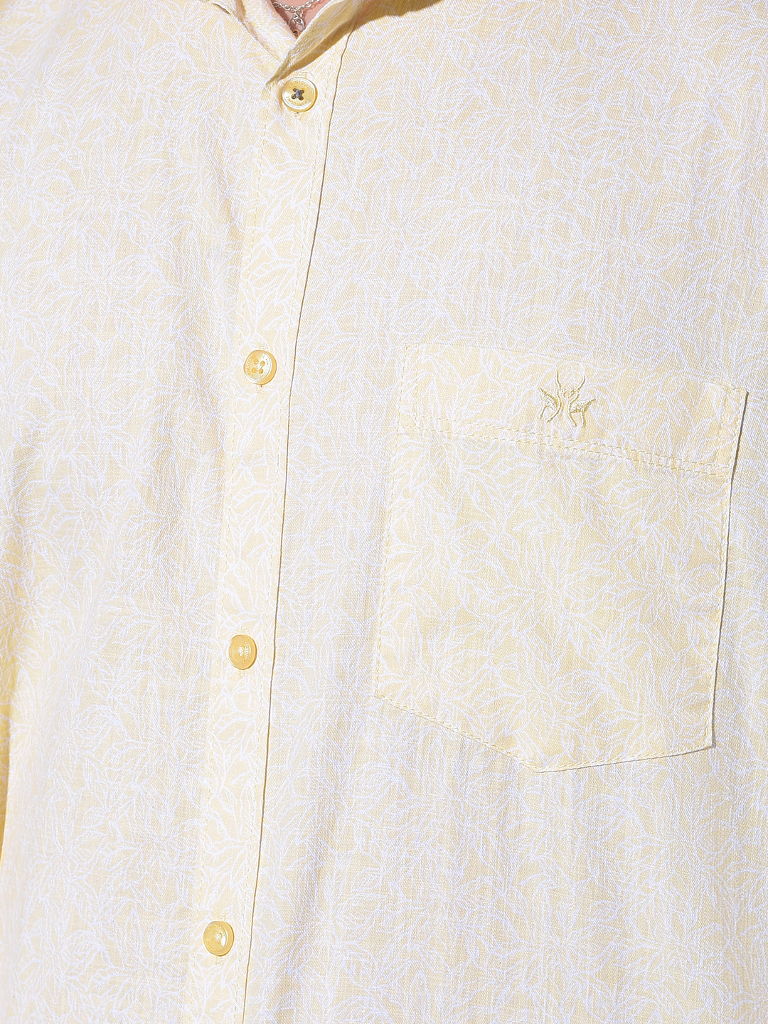 Yellow Floral Print 100% Cotton Shirt-Men Shirts-Crimsoune Club