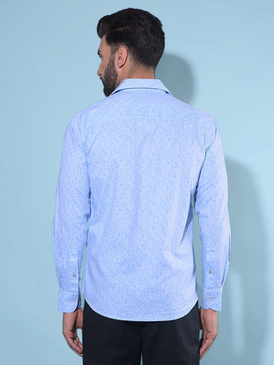 Blue Floral Print 100% Cotton Shirt-Men Shirts-Crimsoune Club