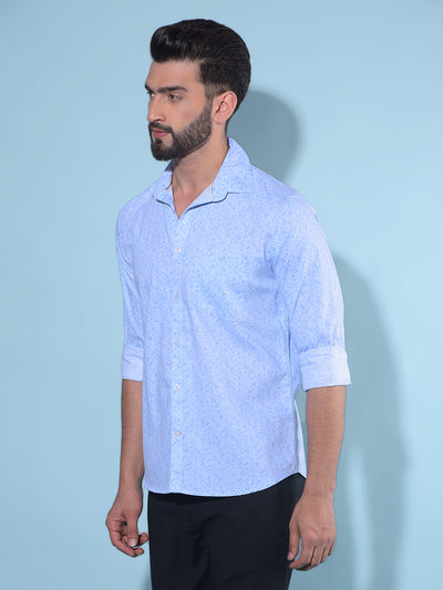 Blue Floral Print 100% Cotton Shirt-Men Shirts-Crimsoune Club